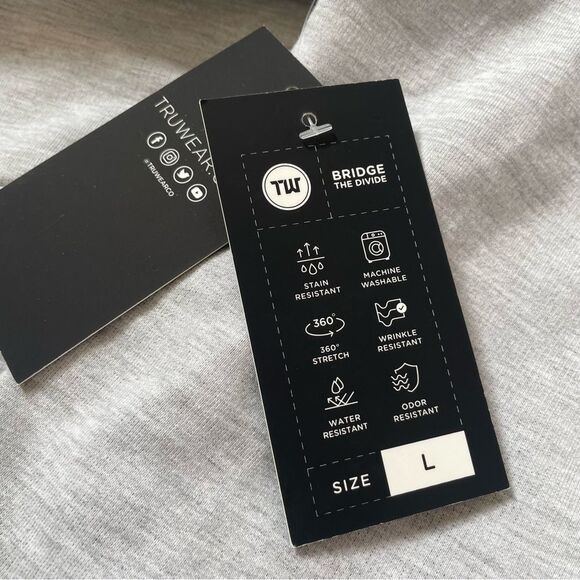 Truwear The Meridian Lifestyle Crewneck Men's Polo Shirt Long Sleeve Grey, Sz L - Picture 11 of 12